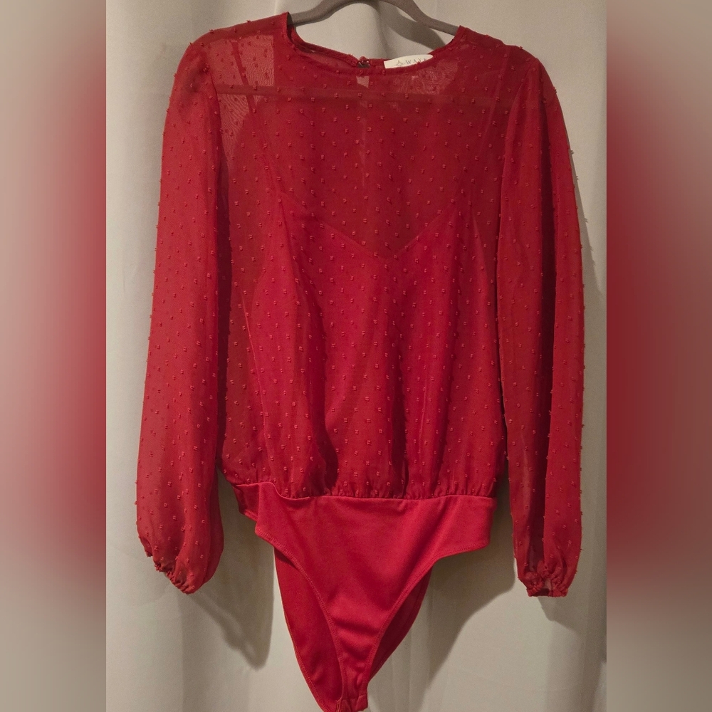 WAYF RED SHEER BLOUSE BODYSUIT WITH LINING - Picture 4 of 7
